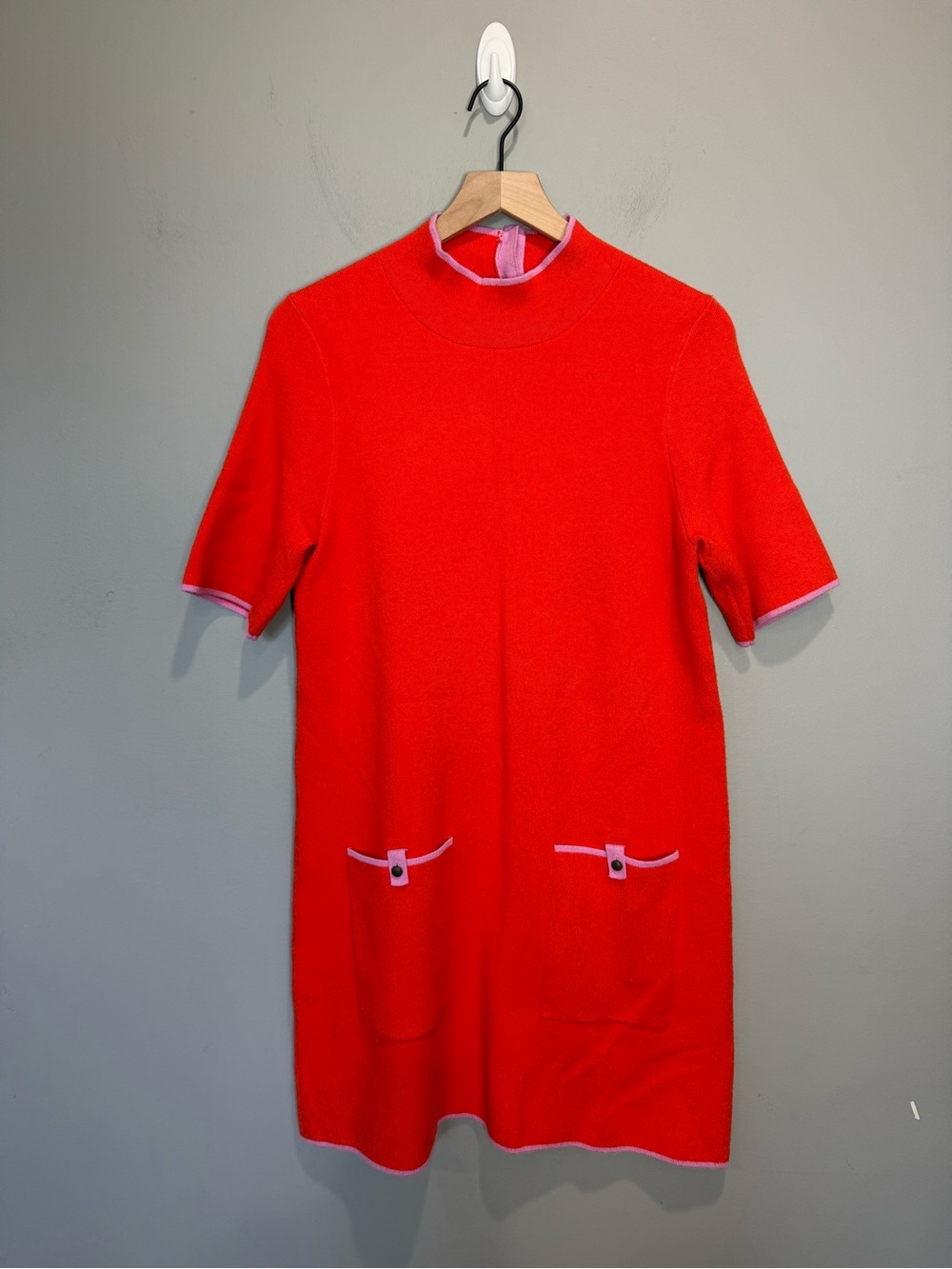 Maeve Anthropologie Red Pink Contrast Knit Mini Dress Size Medium